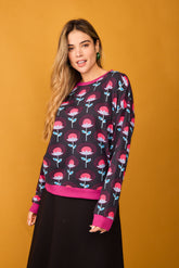 Sweatshirt mit rosa Blumen und Früchten