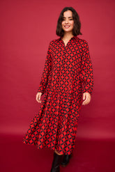 Vestido Largo Fuego Geo Rojo