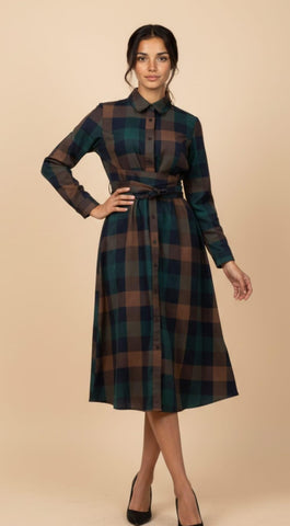 Vestido Largo Utrecht Cuadros azul
