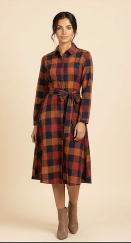 Vestido Largo Utrecht Cuadros Mostazas