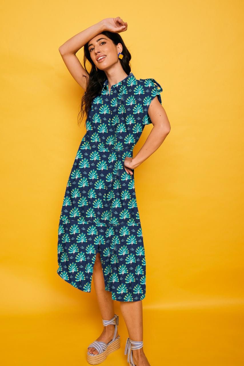 Vestido Largo Ronda Azul pavo real