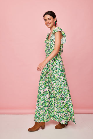 Langes Kleid mit grünem Konfetti