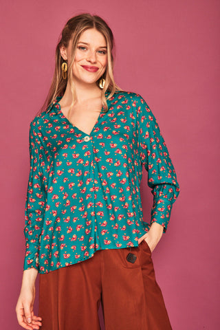 BUDGETIE SHIRT WITH GREEN FLOWER
