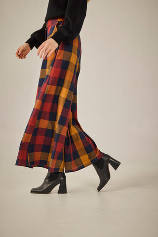 Navy trousers with mustard checks