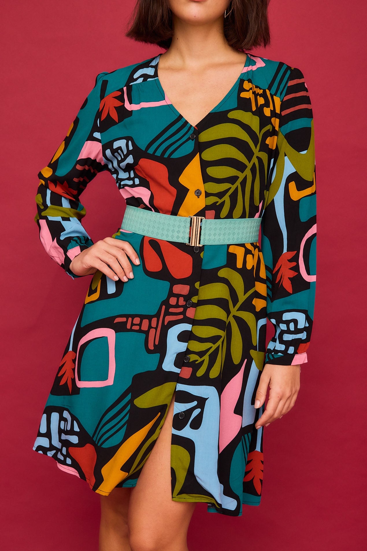 Vestido Corto Eucalipto Multicolor