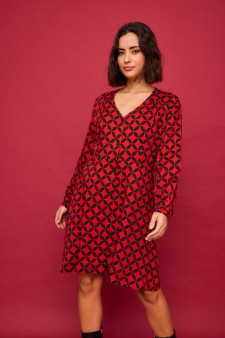 Vestido Corto Eucalipto Geo Rojo
