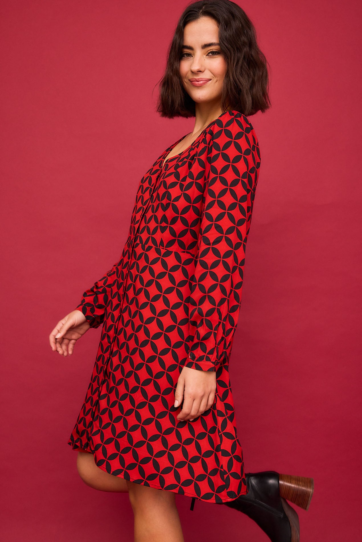 Vestido Corto Eucalipto Geo Rojo