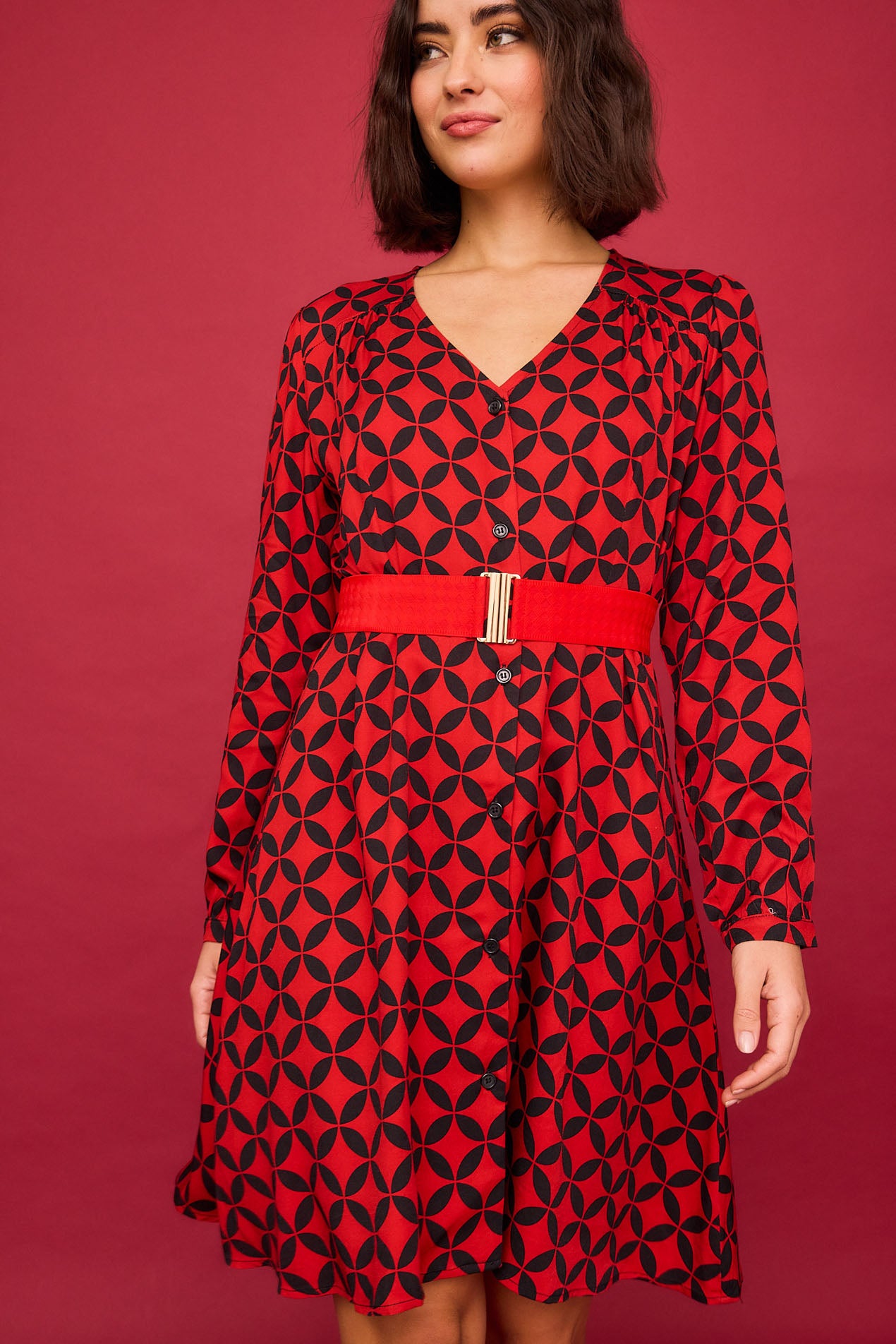 Vestido Corto Eucalipto Geo Rojo