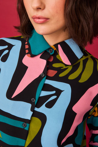 Camisa Castaña Multicolor