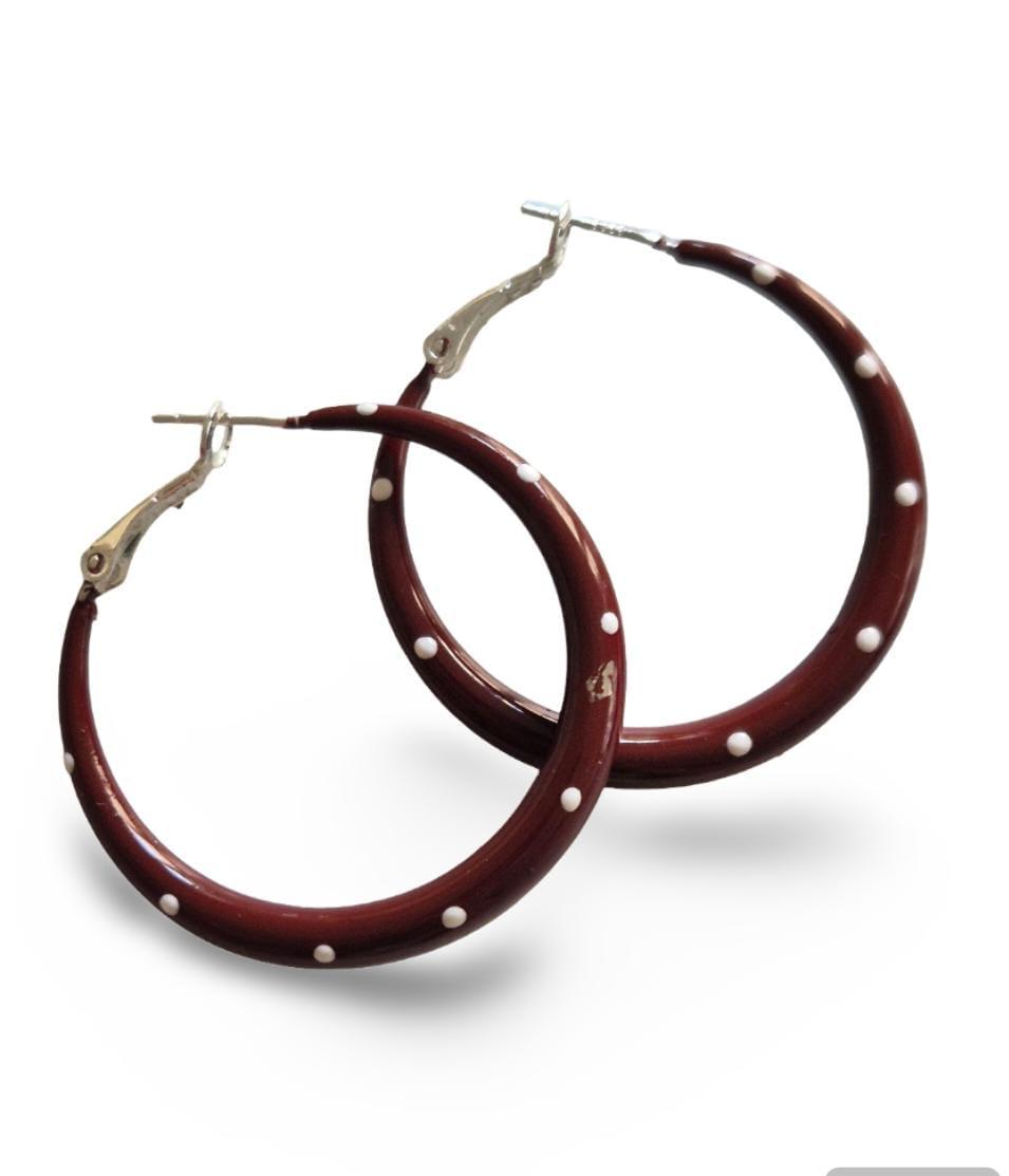 Pendiente Aro Burdeos con motitas