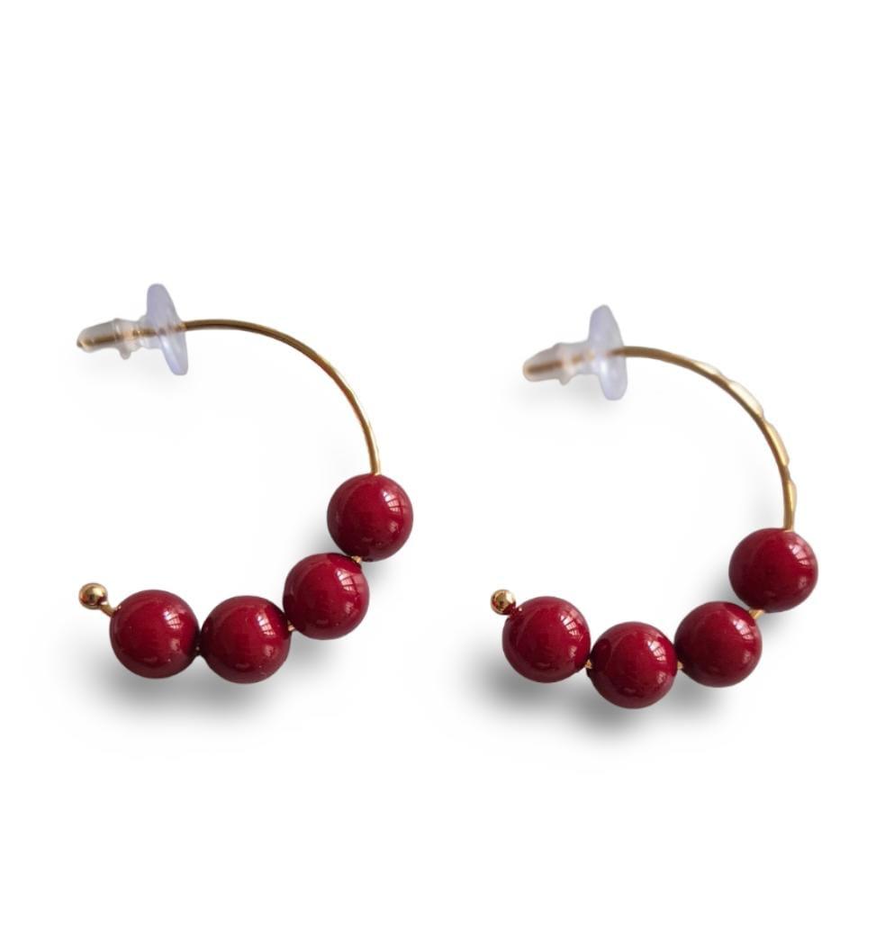 Pendiente Aro bolas rojas