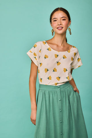 Top Luaña Short Sleeve Yellow Flower