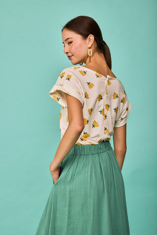 Top Luaña Short Sleeve Yellow Flower
