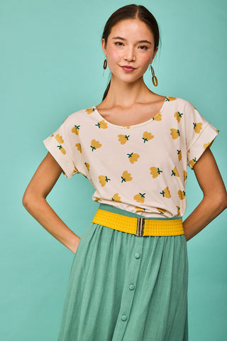 Top Luaña Short Sleeve Yellow Flower