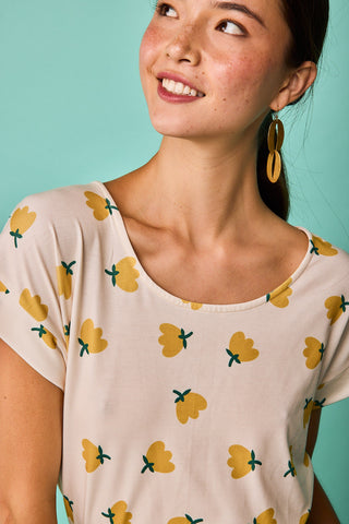 Top Luaña Short Sleeve Yellow Flower
