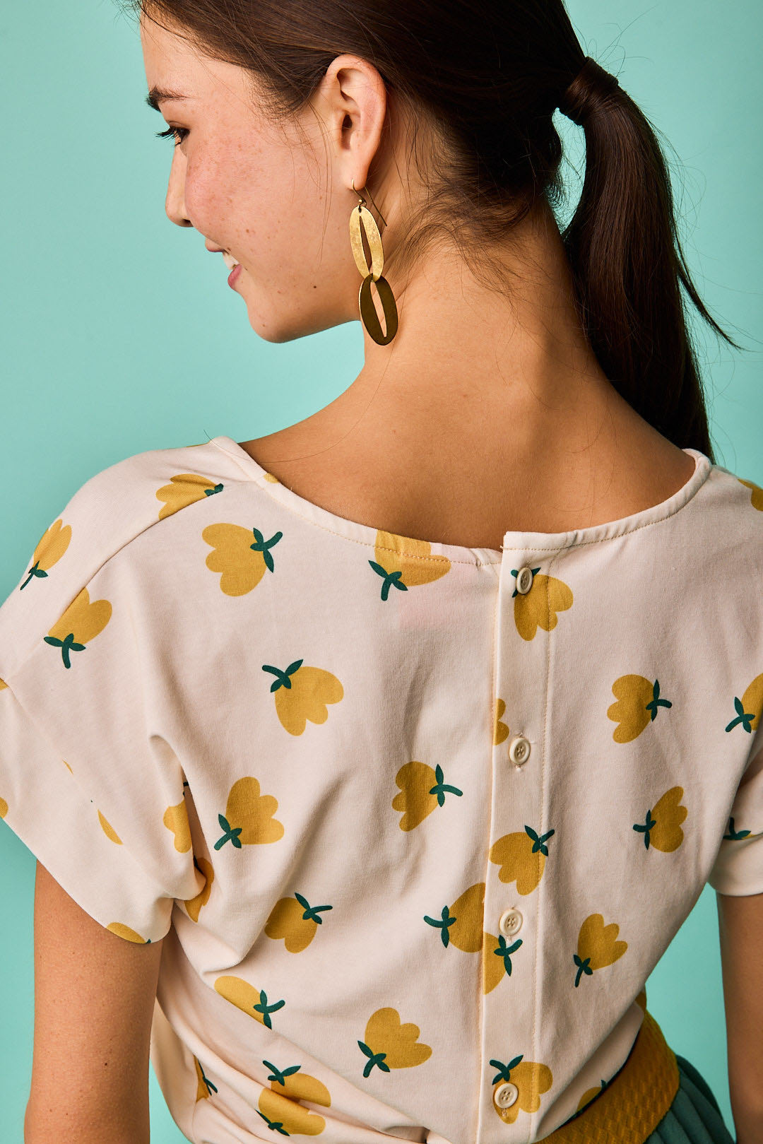 Top Luaña Short Sleeve Yellow Flower