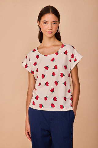 Top Luaña Short Sleeve Red Flower