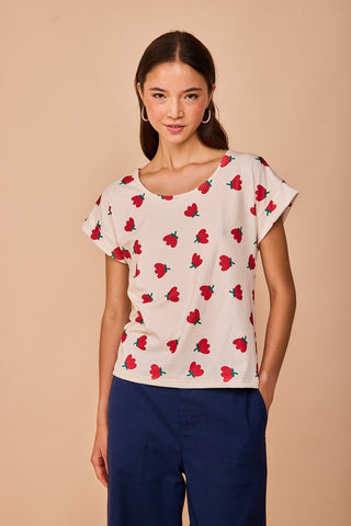 Top Luaña Short Sleeve Red Flower