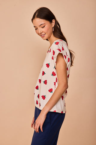 Top Luaña Short Sleeve Red Flower