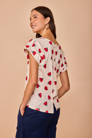 Top Luaña Short Sleeve Red Flower