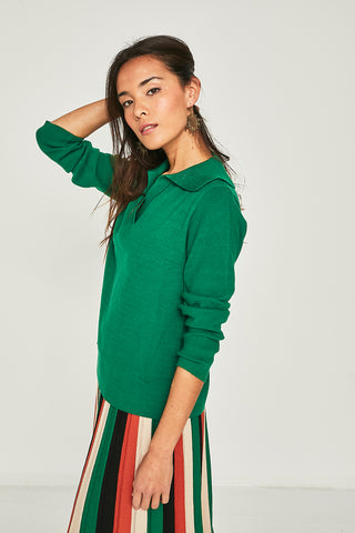Green linen knit top