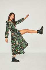 Vestido largo Eneldo negro flor