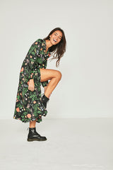 Vestido largo Eneldo negro flor